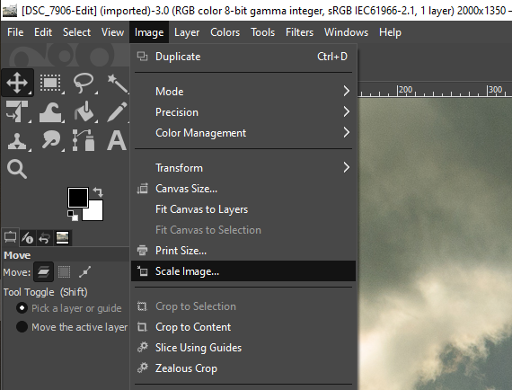 how to resize an image in gimp