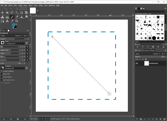 gimp drawing a straight line